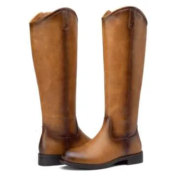 Vepose Women's Knee High Boots 956 Camel Zipper Casual Weather Tall Fashion Retro Vegan Boots for Women Size 11(CJY956 Camel 11)