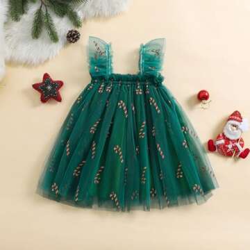 Toddler Christmas Tutu Dress Baby Girl Sleeveless Layered Tulle Dress Little Girl Princess Dresses Christmas Outfit (Candy Cane Green, 18-24 Months)