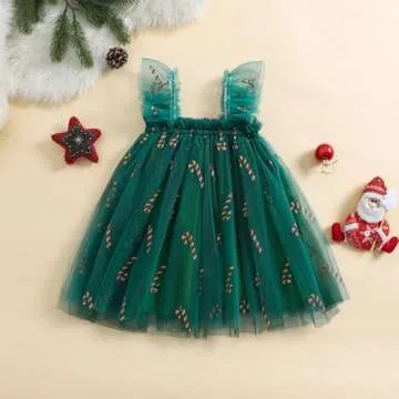 Toddler Christmas Tutu Dress Baby Girl Sleeveless Layered Tulle Dress Little Girl Princess Dresses Christmas Outfit (Candy Cane Green, 18-24 Months)