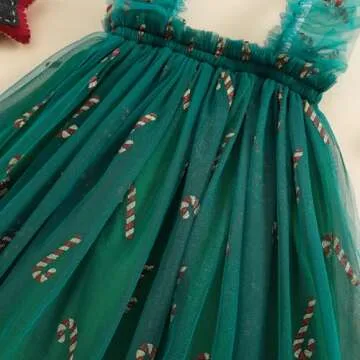 Toddler Christmas Tutu Dress Baby Girl Sleeveless Layered Tulle Dress Little Girl Princess Dresses Christmas Outfit (Candy Cane Green, 18-24 Months)