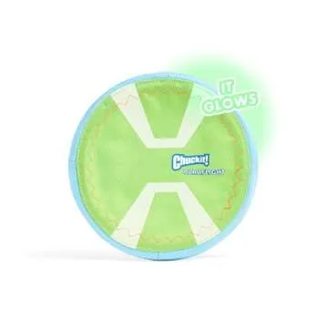 Chuckit! Max Glow Paraflight Flying Disc Dog Toy - Water Floating Flyer - Durable Nylon Construction with Soft Rubber Edges - For Medium and Large Dogs - Size Large - 9.75" L x 9.75" W - Pack of 1