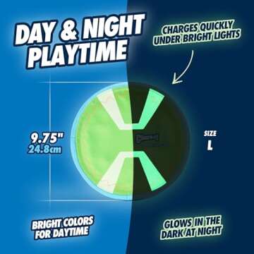 Chuckit! Max Glow Paraflight Flying Disc Dog Toy - Water Floating Flyer - Durable Nylon Construction with Soft Rubber Edges - For Medium and Large Dogs - Size Large - 9.75" L x 9.75" W - Pack of 1