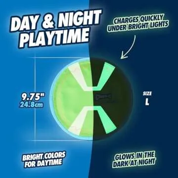 Chuckit! Max Glow Paraflight Flying Disc Dog Toy - Water Floating Flyer - Durable Nylon Construction with Soft Rubber Edges - For Medium and Large Dogs - Size Large - 9.75" L x 9.75" W - Pack of 1