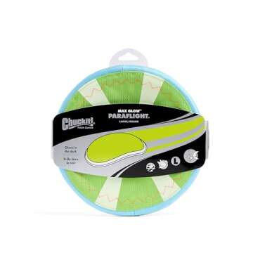 Chuckit! Max Glow Paraflight Flying Disc Dog Toy - Water Floating Flyer - Durable Nylon Construction with Soft Rubber Edges - For Medium and Large Dogs - Size Large - 9.75" L x 9.75" W - Pack of 1