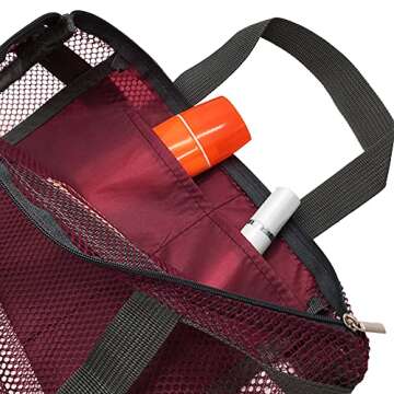 Pebipoo Mesh Shower Caddy Bag, Quick Dry Portable Tote Bag with Zipper and Inner Pocket, Lightweight Bath Organizer for College Dorm Bathroom, Swimming, Gym, Beach, Travel (Red)