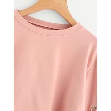 SweatyRocks Women's Casual Lace up Long Sleeve Pullover Crop Top Sweatshirt Solid Pink Medium