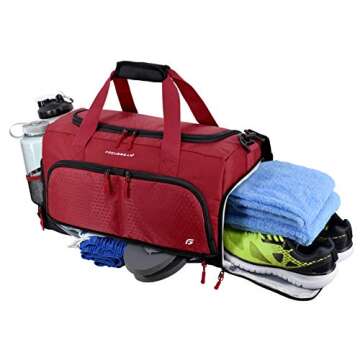 Ultimate Gym Bag 2.0: The Durable Crowdsource Designed Duffel Bag with 10 Optimal Compartments Including Water Resistant Pouch, Red, Medium (20"), Red, Medium (20")