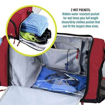 Ultimate Gym Bag 2.0: The Durable Crowdsource Designed Duffel Bag with 10 Optimal Compartments Including Water Resistant Pouch, Red, Medium (20"), Red, Medium (20")