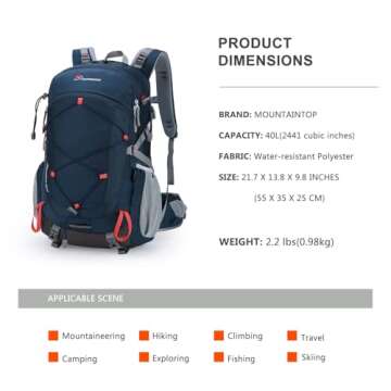 MOUNTAINTOP 40L Hiking Backpack,Lightweight Travel Backpack with Rain Cover for Outdoor Backpacking,...