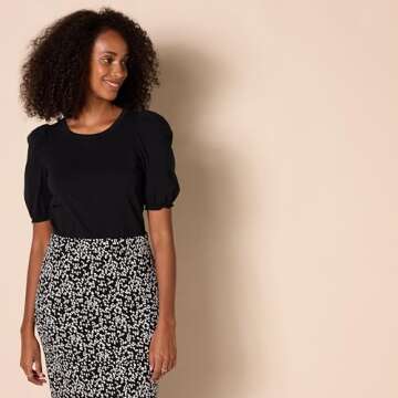 Amazon Essentials Women's Classic-Fit Puff Short-Sleeve Crewneck T-Shirt in Black