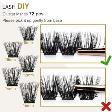 diy lash extensions,C D Curl B&Q lash Wispy Volume lashes,72 Individual cluster diy at Home (B06,D-8-16MIX)