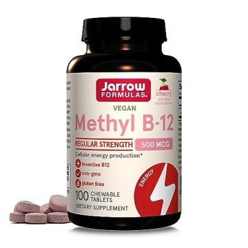 Jarrow Formulas Methyl B-12 Tablets, 500 mg - Chewable Cherry Flavor for Energy & Brain Health, 100 ...