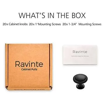 Ravinte 20 Pack 1-1/4 Inch Kitchen Cabinet Knobs Matte Black Zinc Pulls Door Handles for Dresser Drawers