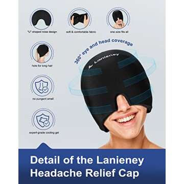 Migraine Headache Relief Cap Migraine Ice Head Wrap Mask Reusable Gel Ice Pack Hot & Cold Therapy wi...
