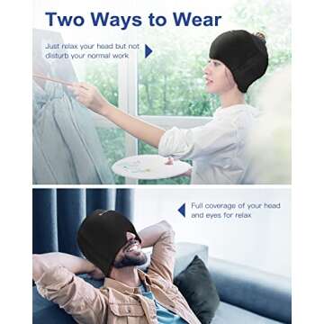 Migraine Headache Relief Cap Migraine Ice Head Wrap Mask Reusable Gel Ice Pack Hot & Cold Therapy with Ponytail Hole for Puffy Eyes Tension Sinus Stress, Black