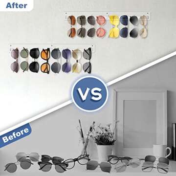 Msoesticc.dl 5 Pack Acrylic Sunglasses Holder Organizer, Rustic Wall Mounted Eyeglasses Storage Holder, Clear Eyewear Display Rack Hanging for Entryway Living Room Bedroom