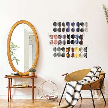 Msoesticc.dl 5 Pack Acrylic Sunglasses Holder Organizer, Rustic Wall Mounted Eyeglasses Storage Holder, Clear Eyewear Display Rack Hanging for Entryway Living Room Bedroom