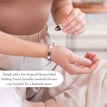 [Healing Trust] Pink Zebra Jasper & Lava Stone Essential Oil Diffuser Bracelet, 7 Inches, Pink