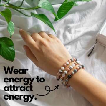 [Healing Trust] Pink Zebra Jasper & Lava Stone Essential Oil Diffuser Bracelet, 7 Inches, Pink