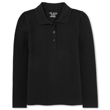 The Children's Place Girls Long Sleeve Pique School Uniform Polo Shirt - Black X-Small