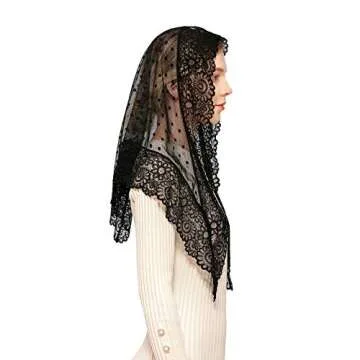 Wgior Triangle Vintage Inspired Lace Chapel Veils Catholic Mass Head Covering Scarf Mantilla Veils for Church (Black)