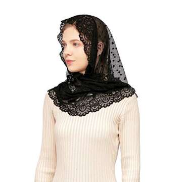 Wgior Triangle Vintage Inspired Lace Chapel Veils Catholic Mass Head Covering Scarf Mantilla Veils for Church (Black)