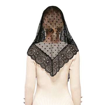 Wgior Triangle Vintage Inspired Lace Chapel Veils Catholic Mass Head Covering Scarf Mantilla Veils for Church (Black)