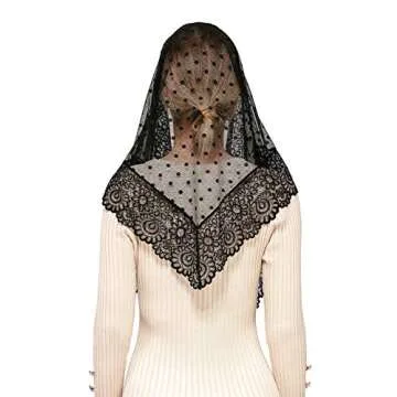 Wgior Triangle Vintage Inspired Lace Chapel Veils Catholic Mass Head Covering Scarf Mantilla Veils for Church (Black)