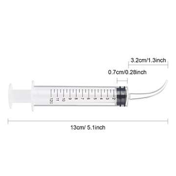 TecUnite 8 Pcs Syringe 12cc Dental Irrigation Syringe with Curved Tip for Wisdom Teeth Measurement D...