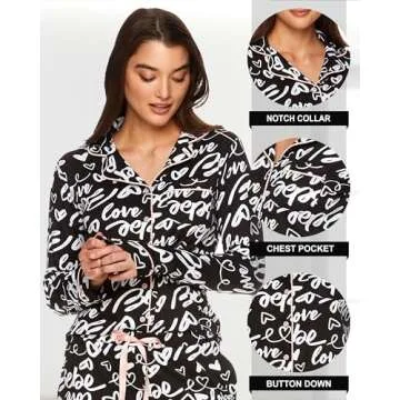 bebe Womens Pajama Sets - Cozy Long Sleeve PJ Set with Pockets for Women (Black, X-Large)