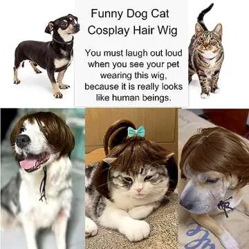 Funny Dog Wig Pet Costumes, Cat Costume Synthetic Hairpiece Cosplay Wigs, Headwear for Halloween Chr...
