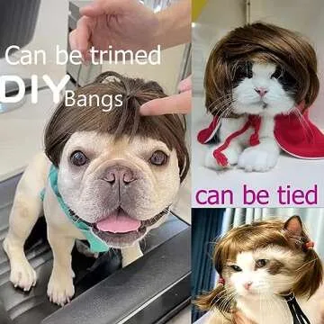 Funny Dog Wig Pet Costumes, Cat Costume Synthetic Hairpiece Cosplay Wigs, Headwear for Halloween Christmas Festivals Party Decor, Fancy Dress,Average Size for Most Dog Cat,Black Brown Straight