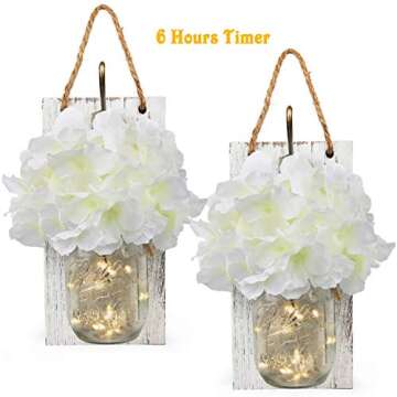 Rustic Wall Sconces Mason Jars Sconces with Remote Control LED Fairy Lights, Farmhouse Decor for Liv...