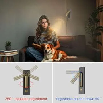 YFMYY LED Bedroom Lamp Headboard Wall Light Sconce, Bedside Reading Light Recessed Push Switch Wall Lamps, Hotel Bed Side Decorative Wall Sconces Spotlight, 360° Rotatable 92° Foldable (Brass+Black)