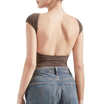 SUUKSESS Women Backless Sexy Crop Top Y2K Basic Tee