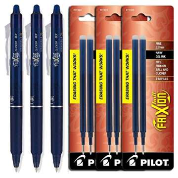 Pilot FriXion Clicker Retractable Gel Ink Pens - Erasable & Refillable, Pack of 3