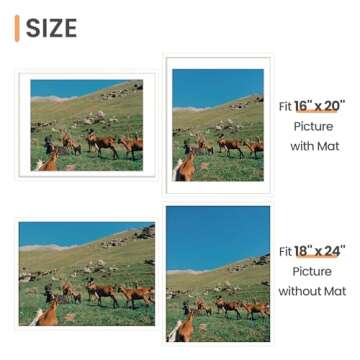 upsimples 18x24 Picture Frame, Display Pictures 16x20 with Mat or 18 x 24 Without, Wall Hanging Poster Frames, White, 1 Pack