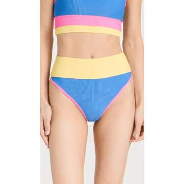 Beach Riot Women's Emmy Bikini Bottoms - Coral Reef Colorblock in Blue, Size S