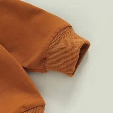 Engofs Newborn Baby Girl Boy Sweatshirt Romper Solid Color Long Sleeve 0 3 6 12 18 Months Fall Winter Clothes Brown 6-12 Months