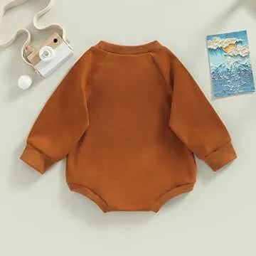 Engofs Newborn Baby Girl Boy Sweatshirt Romper Solid Color Long Sleeve 0 3 6 12 18 Months Fall Winter Clothes Brown 6-12 Months
