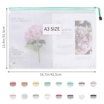 EOOUT 16pcs Mesh Zipper Pouch Bags, A3 Large Zipper Bags Board Game Storage with Labels, 16.7x12.4 I...