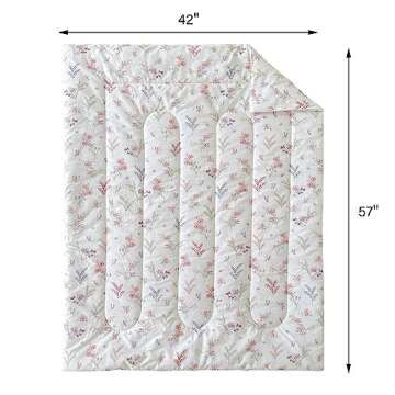 Joyreap 4 Piece Cotton Toddler Bedding Set for Girls, Flowers n Leaves Pink Design, Soft Breathable Cotton Toddler Comforter Set, Includes Quilted Comforter, Fitted Sheet, Top Sheet, and Pillow Case