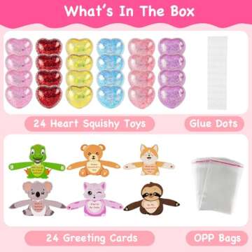 MZfowsen 24Pack Valentines Day Gifts for Kids Boys Girls, Valentines Day Cards with Heart Shape Squi...