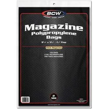 BCW Thick Magazine Bags - 1 Pack of 100 | Acid-Free, Clear Polypropylene Sleeves for Archival-Quality Storage of Collectible Magazines | Protect and Showcase Your Valuable Comic Book Collection