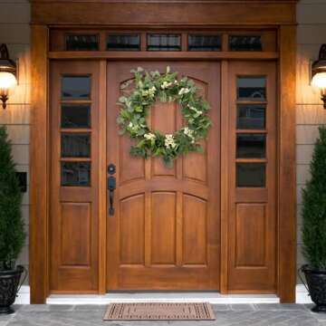 PEYZCNOK Wreaths for Front Door, 20'' Artificial Eucalyptus Wreath White Berry Greenery Wreath Green...