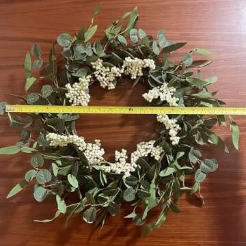 PEYZCNOK Wreaths for Front Door, 20'' Artificial Eucalyptus Wreath White Berry Greenery Wreath Green Decor for Home Farmhouse Patio Porch Window Wedding Decor Spring Summer Fall Winter All Seasons