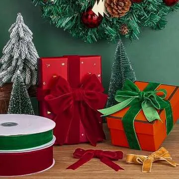 Jeuhoue Velvet Ribbon Red, 1-1/2 Inch for Gift Wrapping