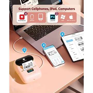 Phomemo Label Printer - M110 Thermal Label Printer, Upgraded Bluetooth Portable Label Maker for Product, Address, Small Business, Sticker, Home, DIY for Phone/Tablet/PC/Mac, with 100 Labels, Baby Pink