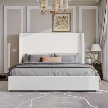 AMERLIFE King Size Lift Up Storage Bed with Wingback Headboard