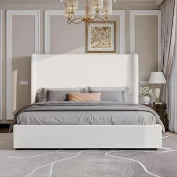AMERLIFE King Size Lift Up Storage Bed with Wingback Headboard